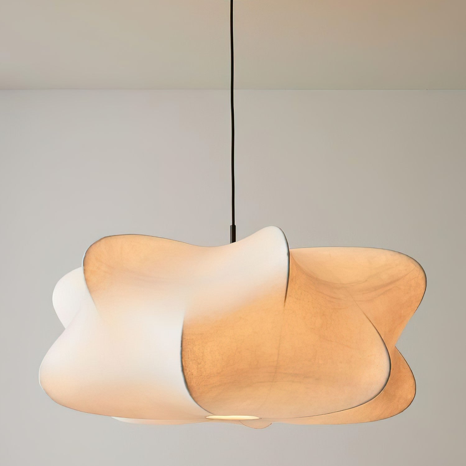 Cocoon-Style Pendant Light | Silk & Iron, Adjustable Height for Dining Room & Living Room
