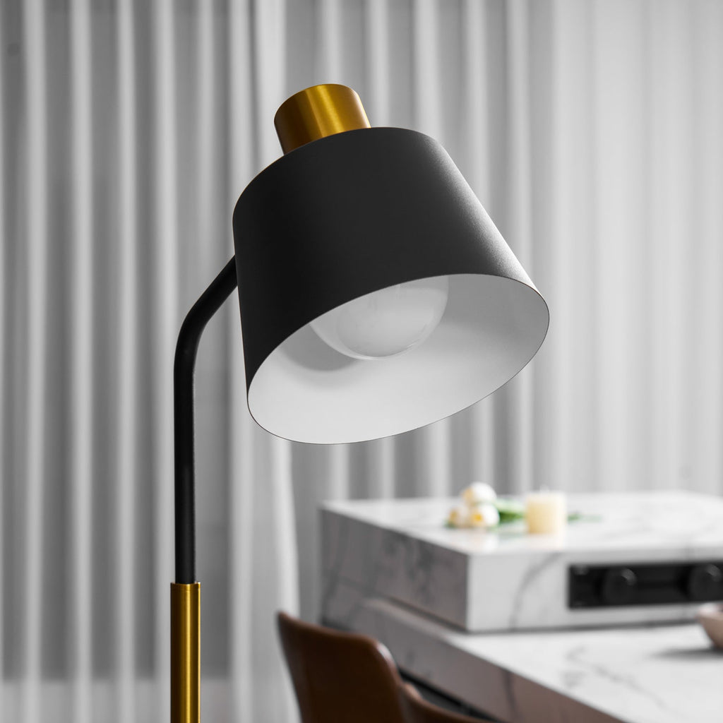 Mid-Century Modern Floor Lamp | Adjustable Shade, Gold Base & Ideal for Small Spaces