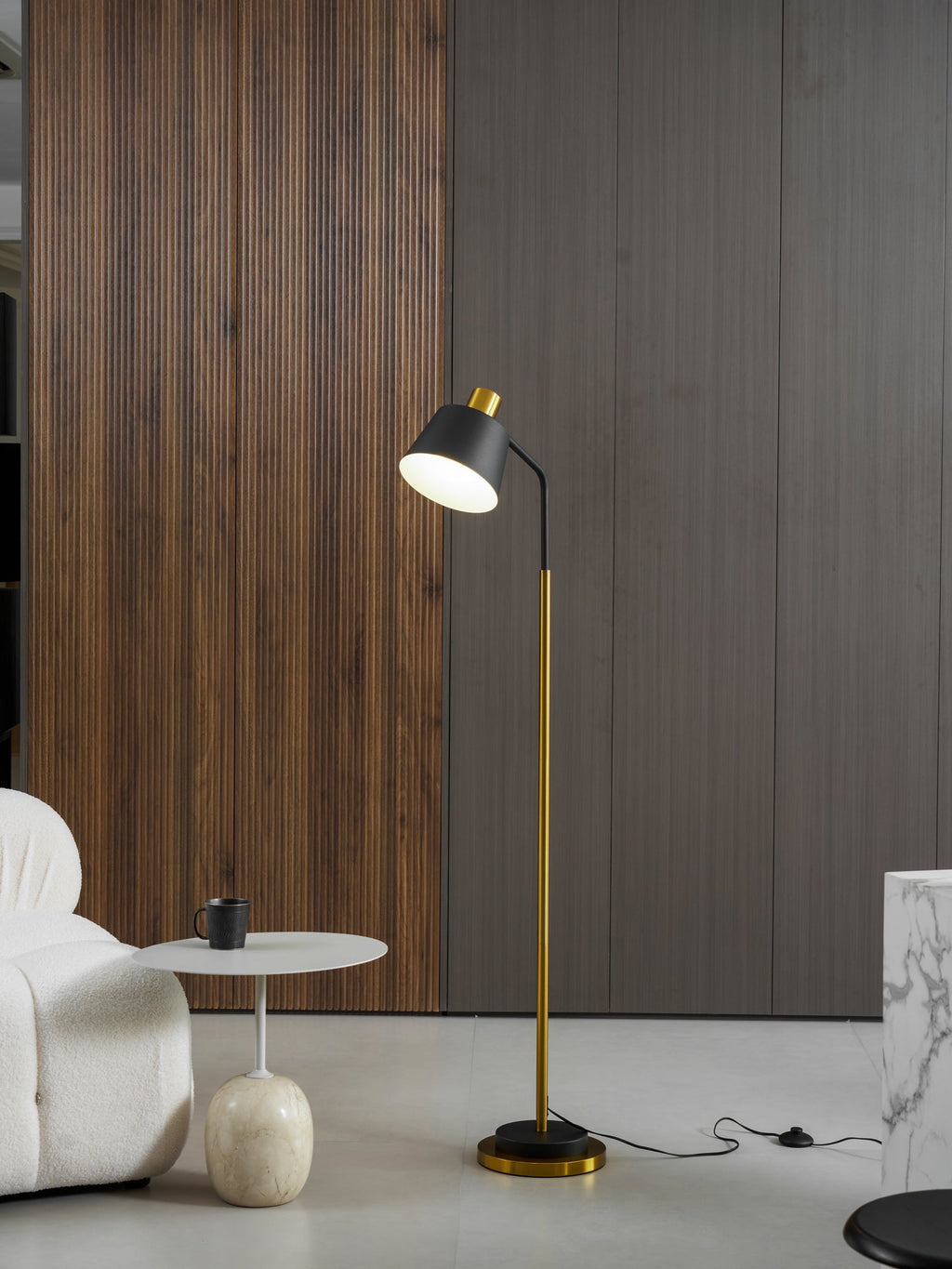 Mid-Century Modern Floor Lamp | Adjustable Shade, Gold Base & Ideal for Small Spaces