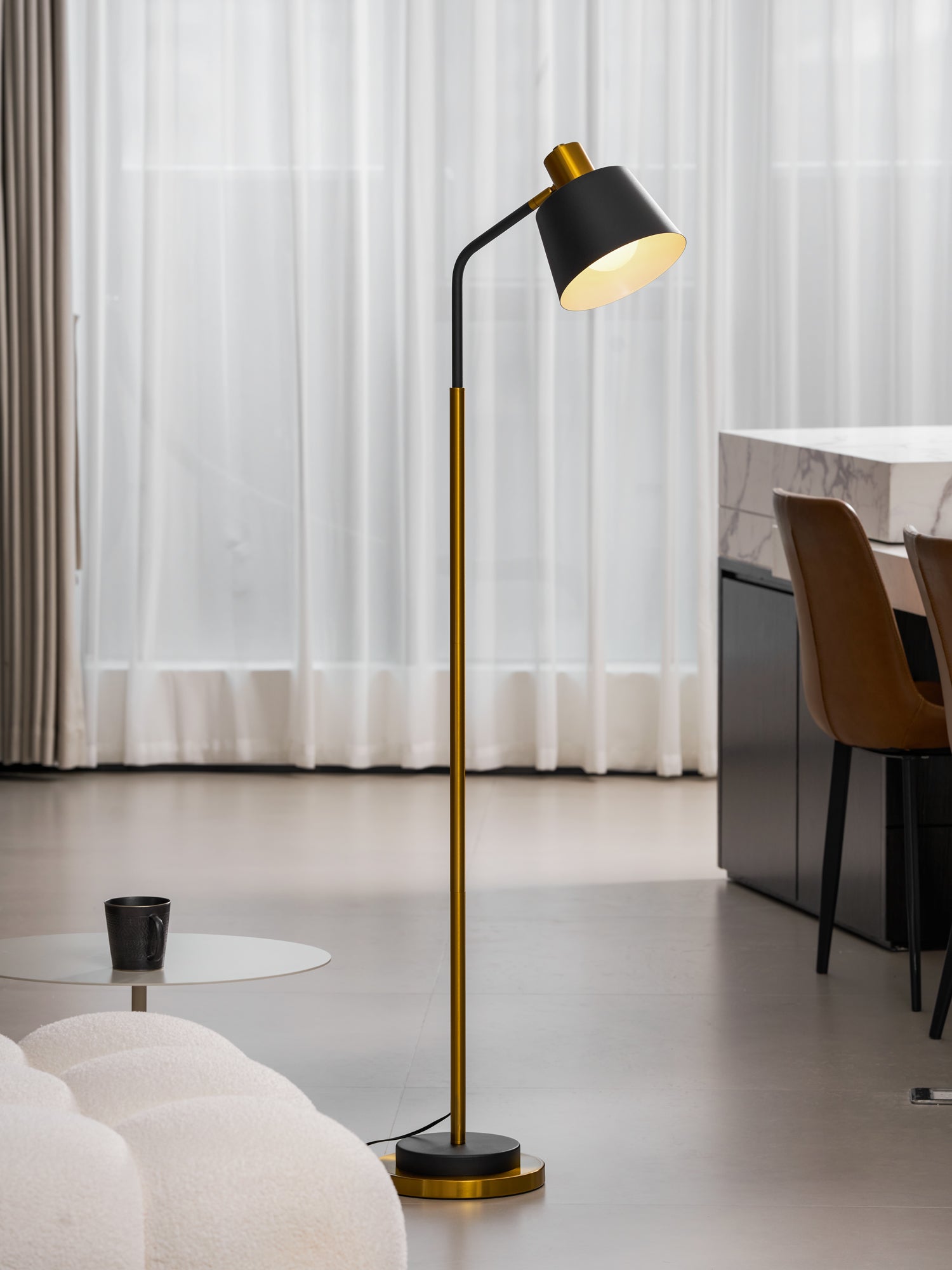Mid-Century Modern Floor Lamp | Adjustable Shade, Gold Base & Ideal for Small Spaces