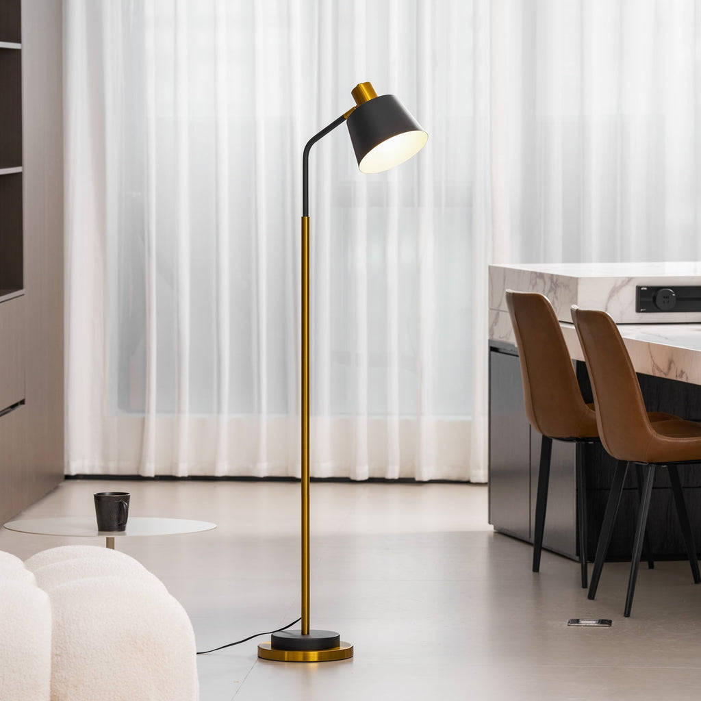 Mid-Century Modern Floor Lamp | Adjustable Shade, Gold Base & Ideal for Small Spaces