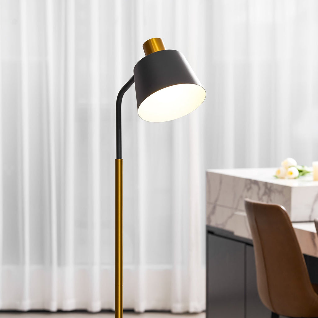 Mid-Century Modern Floor Lamp | Adjustable Shade, Gold Base & Ideal for Small Spaces