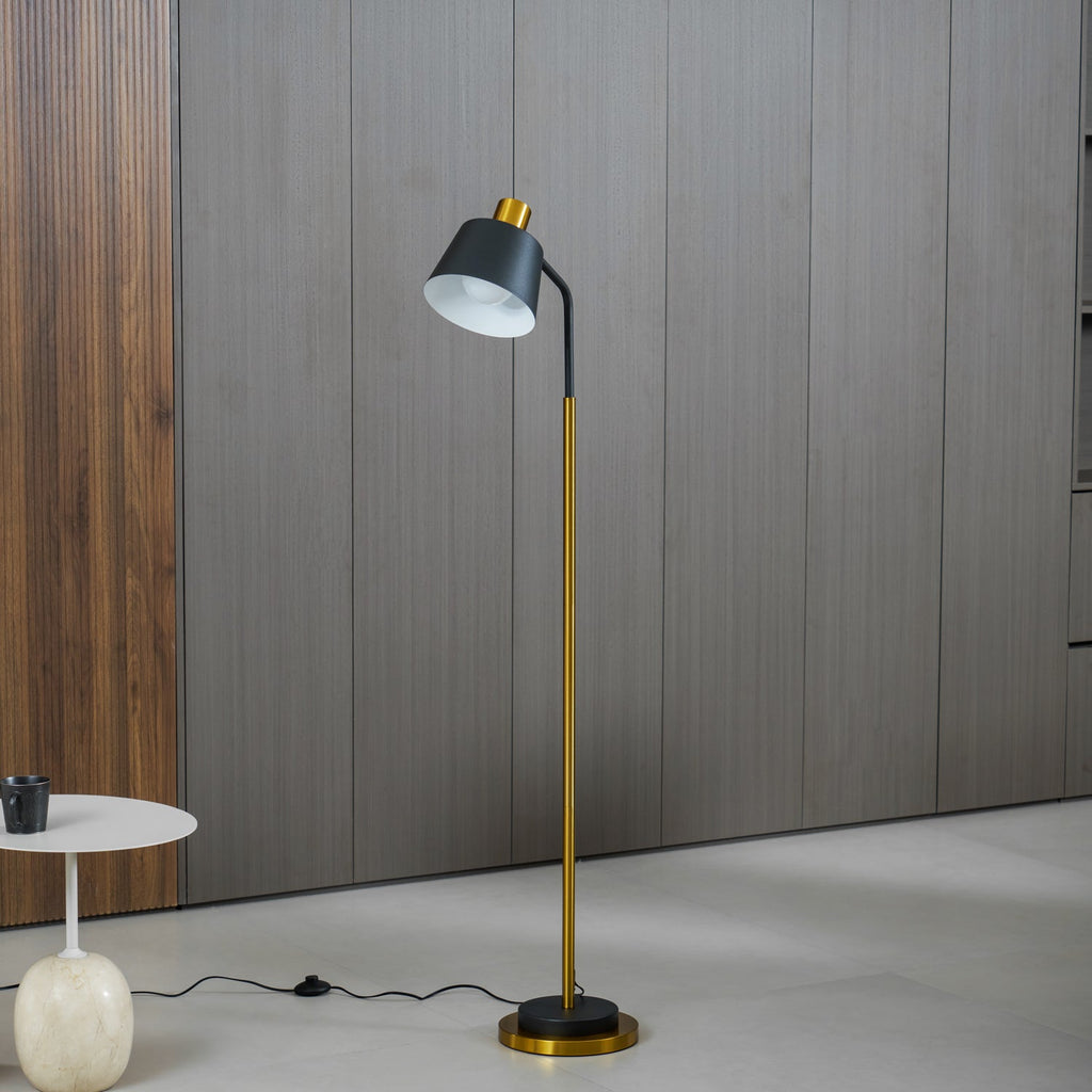 Mid-Century Modern Floor Lamp | Adjustable Shade, Gold Base & Ideal for Small Spaces