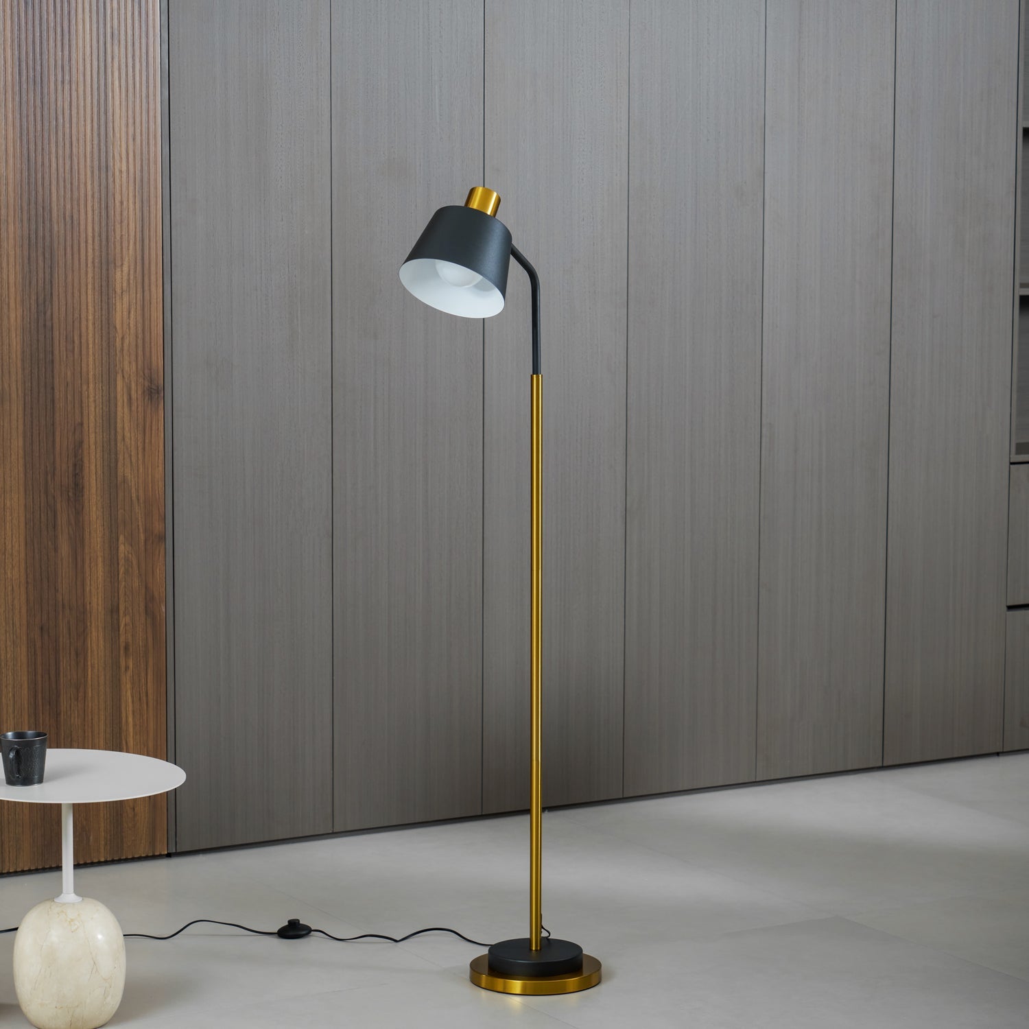 Mid-Century Modern Floor Lamp | Adjustable Shade, Gold Base & Ideal for Small Spaces