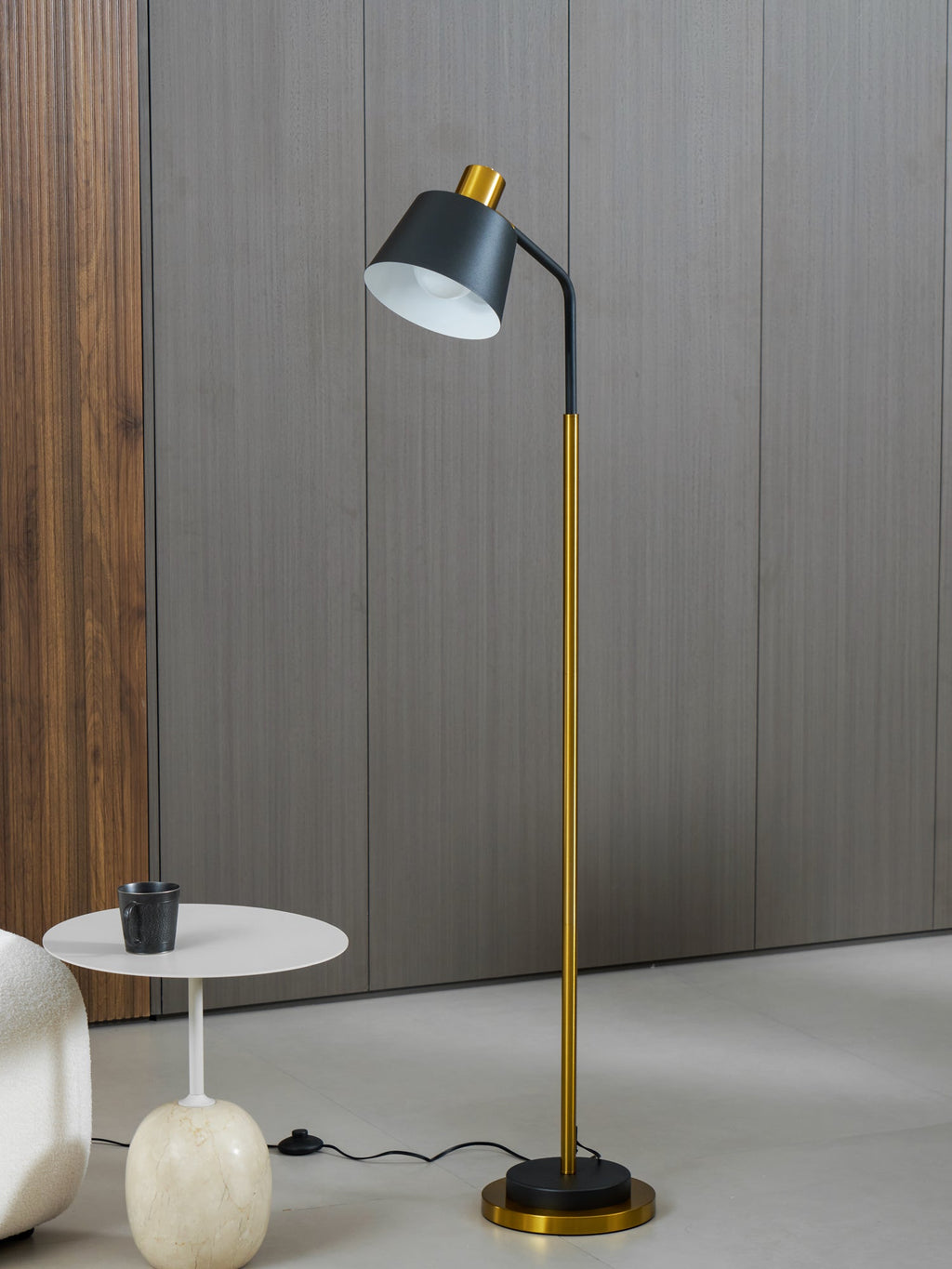 Mid-Century Modern Floor Lamp | Adjustable Shade, Gold Base & Ideal for Small Spaces
