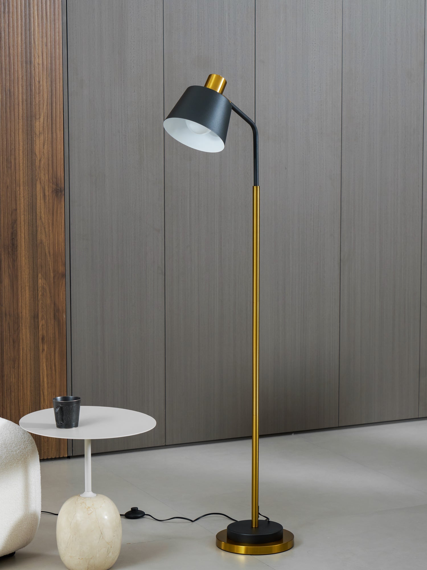 Mid-Century Modern Floor Lamp | Adjustable Shade, Gold Base & Ideal for Small Spaces