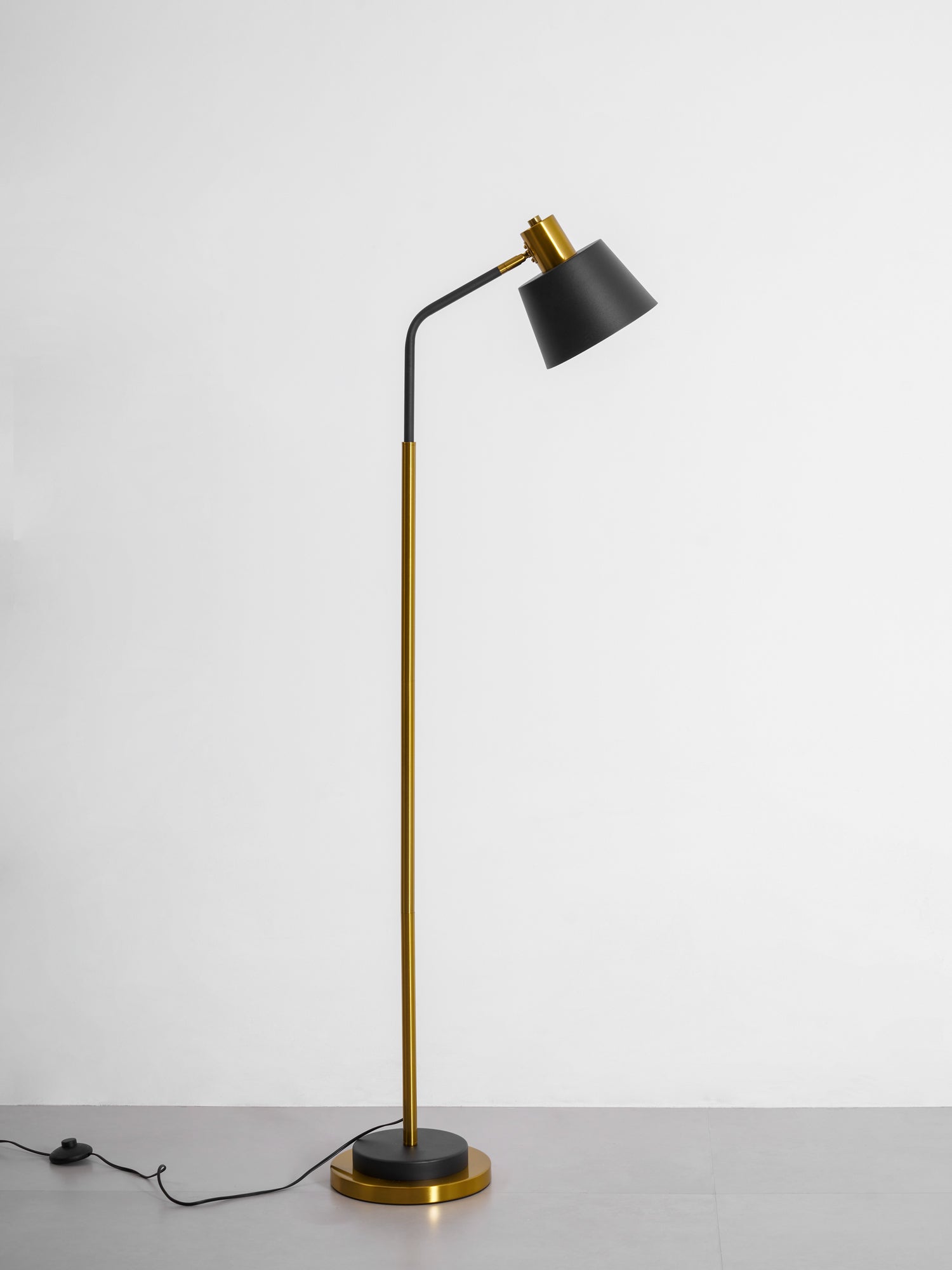 Mid-Century Modern Floor Lamp | Adjustable Shade, Gold Base & Ideal for Small Spaces