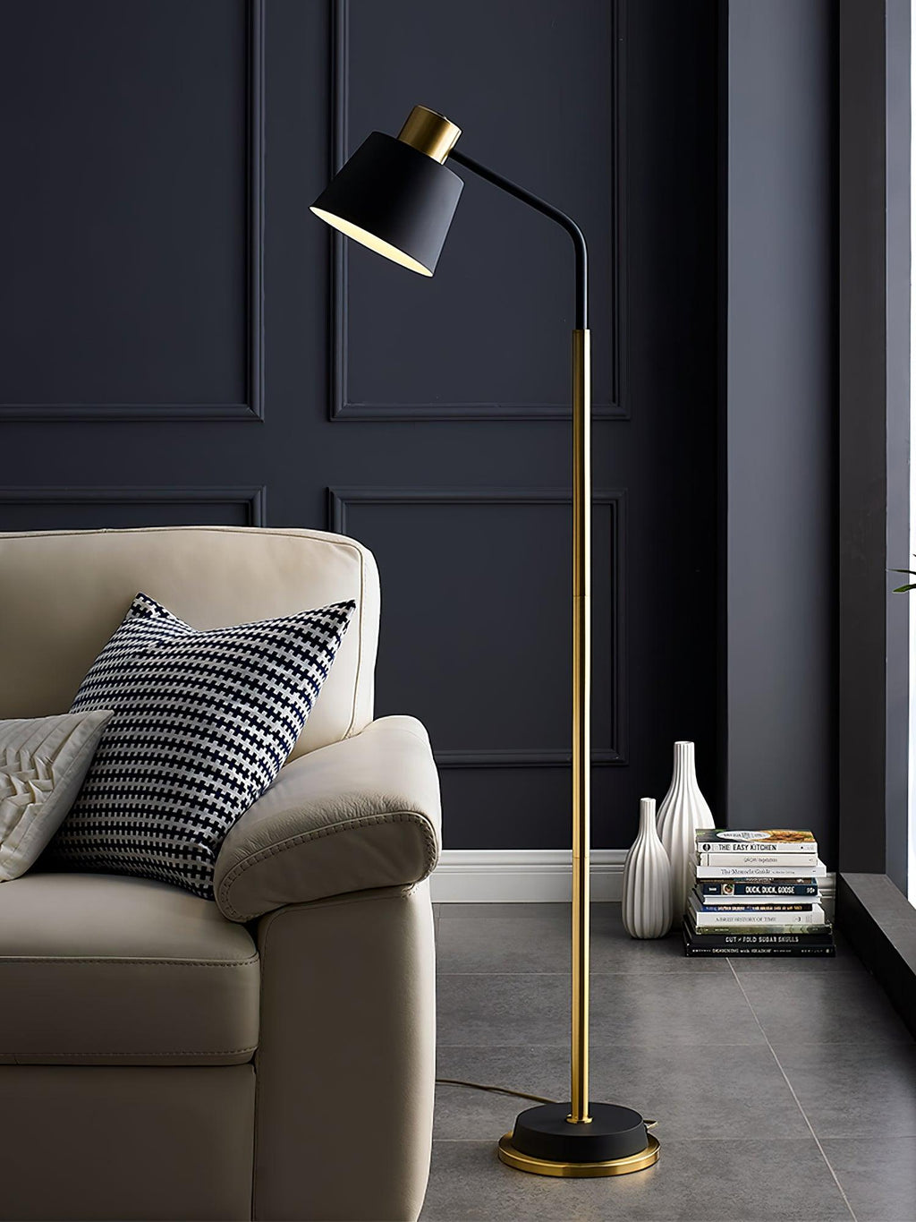 Mid-Century Modern Floor Lamp | Adjustable Shade, Gold Base & Ideal for Small Spaces