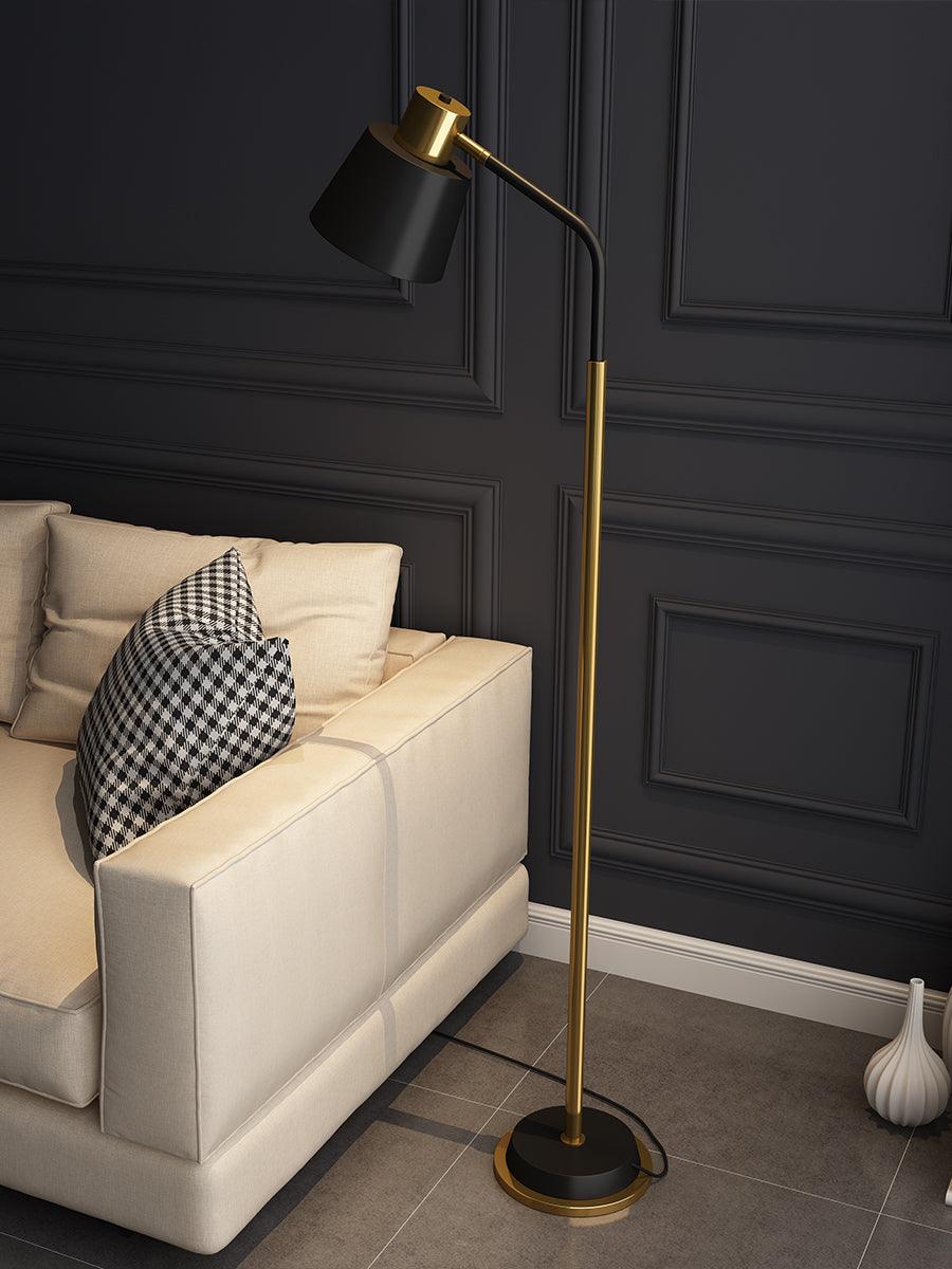 Mid-Century Modern Floor Lamp | Adjustable Shade, Gold Base & Ideal for Small Spaces