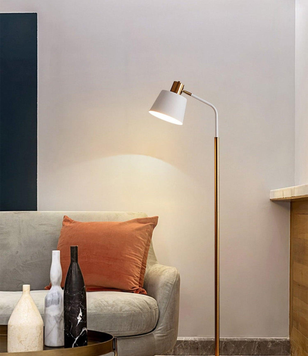 Mid-Century Modern Floor Lamp | Adjustable Shade, Gold Base & Ideal for Small Spaces
