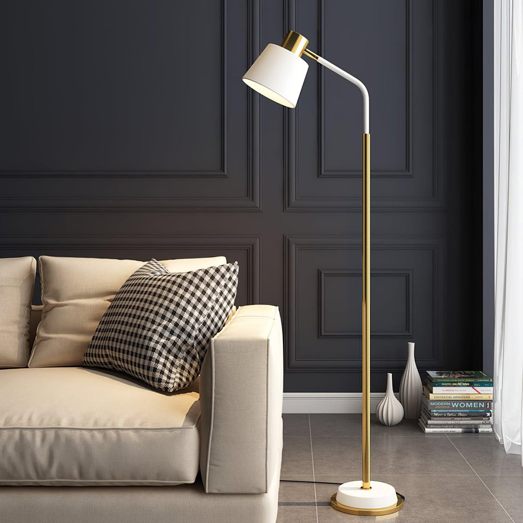 Mid-Century Modern Floor Lamp | Adjustable Shade, Gold Base & Ideal for Small Spaces