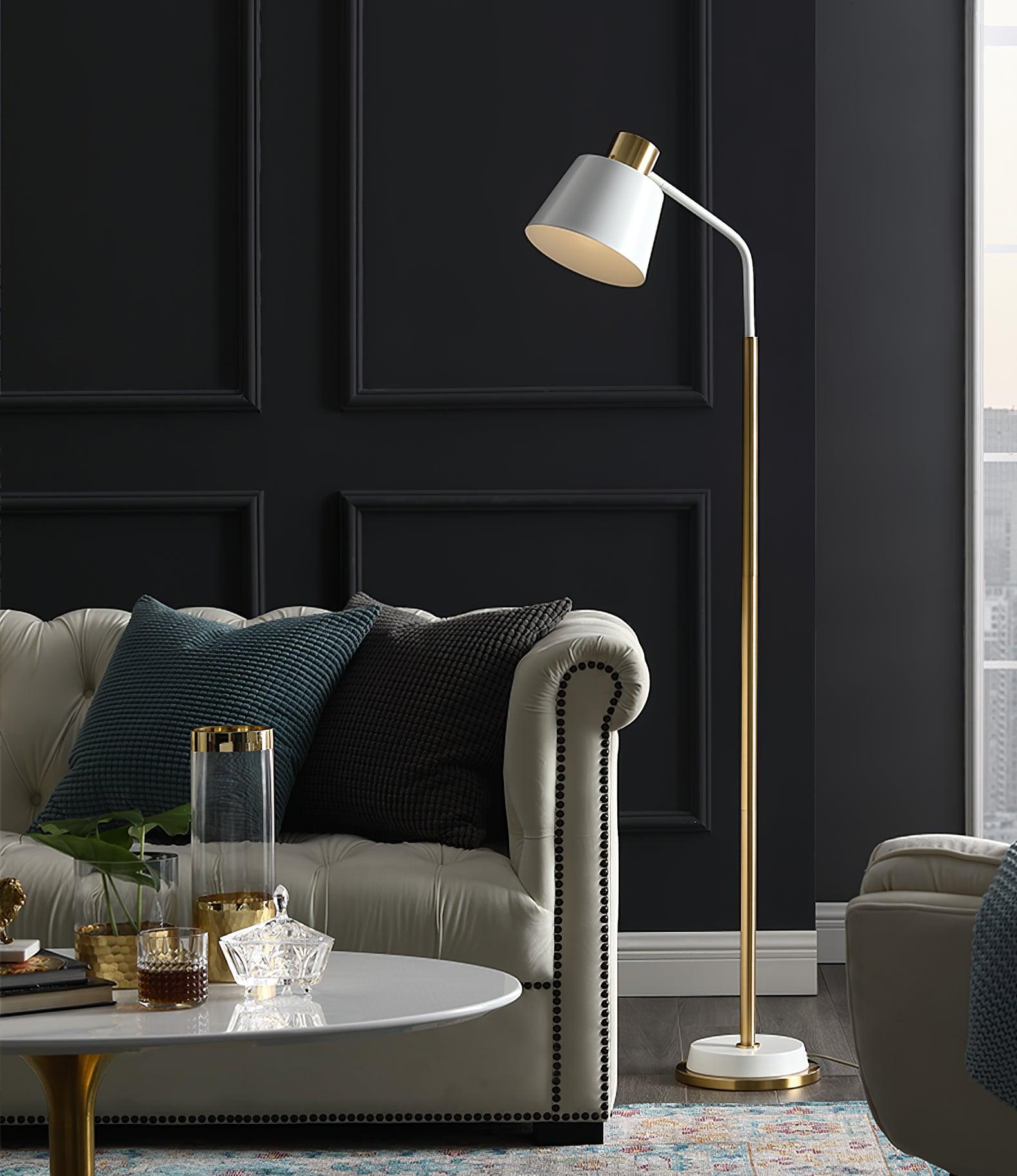 Mid-Century Modern Floor Lamp | Adjustable Shade, Gold Base & Ideal for Small Spaces