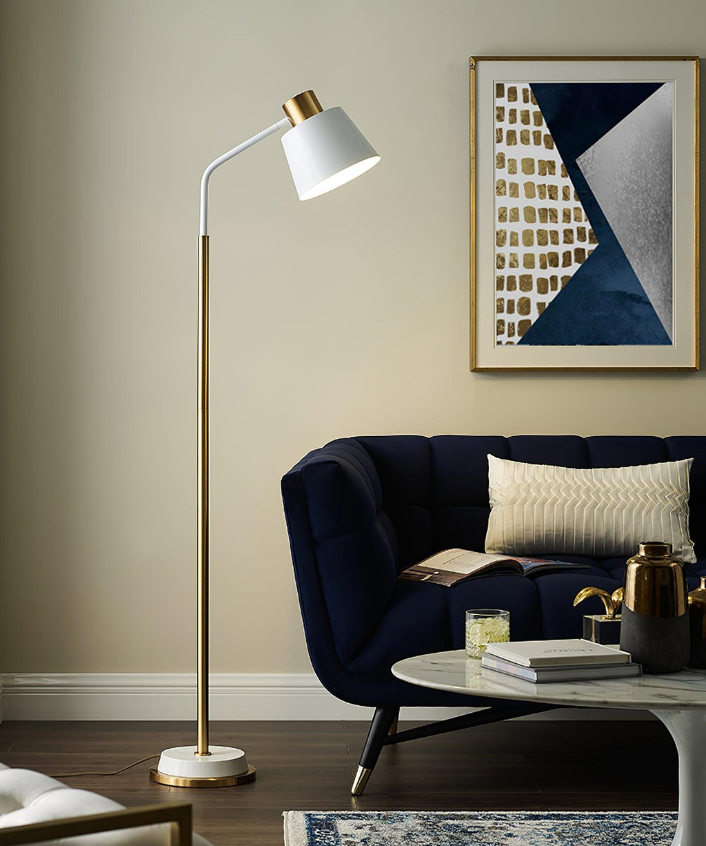 Mid-Century Modern Floor Lamp | Adjustable Shade, Gold Base & Ideal for Small Spaces