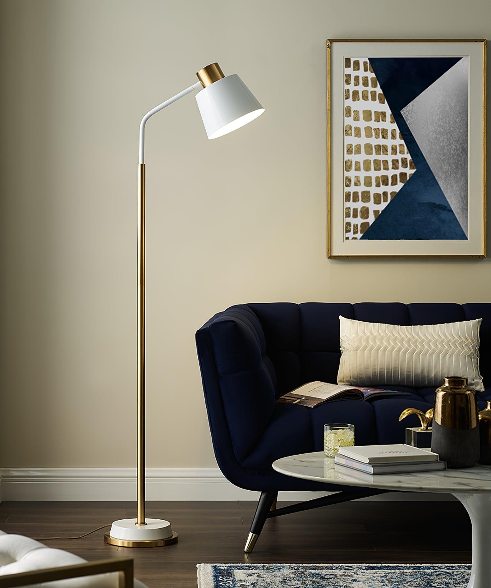 Mid-Century Modern Floor Lamp | Adjustable Shade, Gold Base & Ideal for Small Spaces