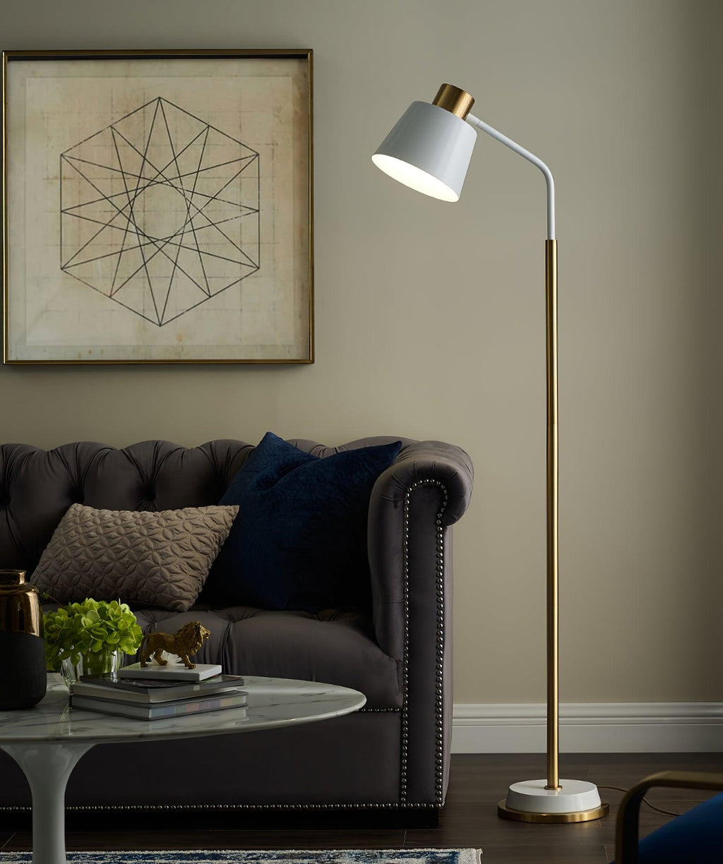 Mid-Century Modern Floor Lamp | Adjustable Shade, Gold Base & Ideal for Small Spaces