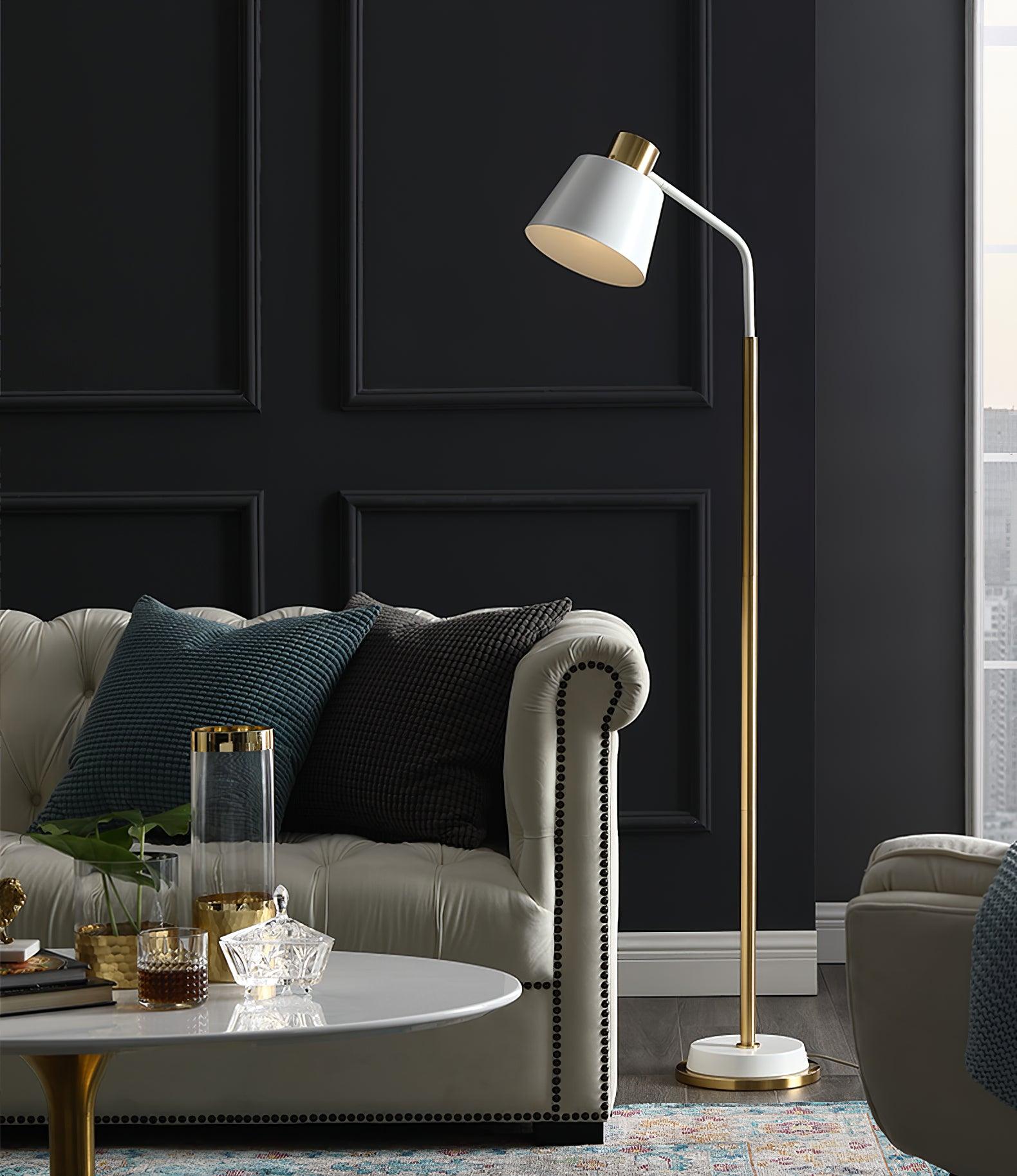 Mid-Century Modern Floor Lamp | Adjustable Shade, Gold Base & Ideal for Small Spaces