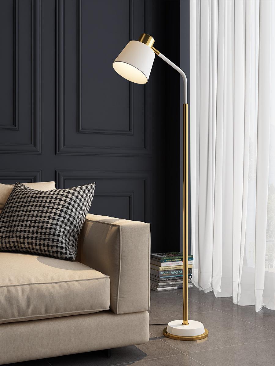 Mid-Century Modern Floor Lamp | Adjustable Shade, Gold Base & Ideal for Small Spaces