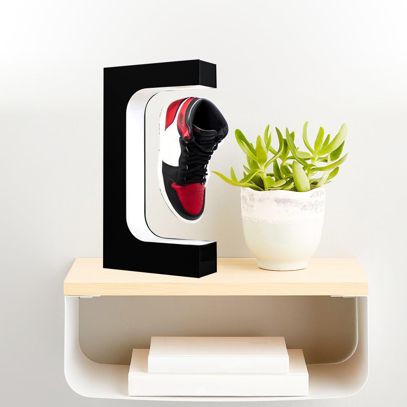 Floating Sneaker Display: Lucite Shoe Levitation Holder with LED Light-Up Shelves for Unique Showcases