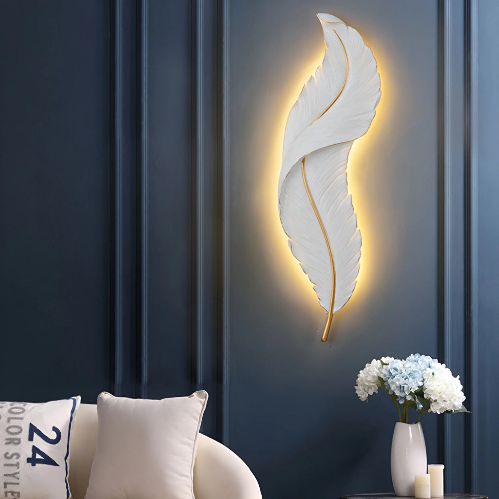 Feather Wall Lamp | Integrated LED, Gold & White Finishes for Modern Bedrooms and Living Spaces