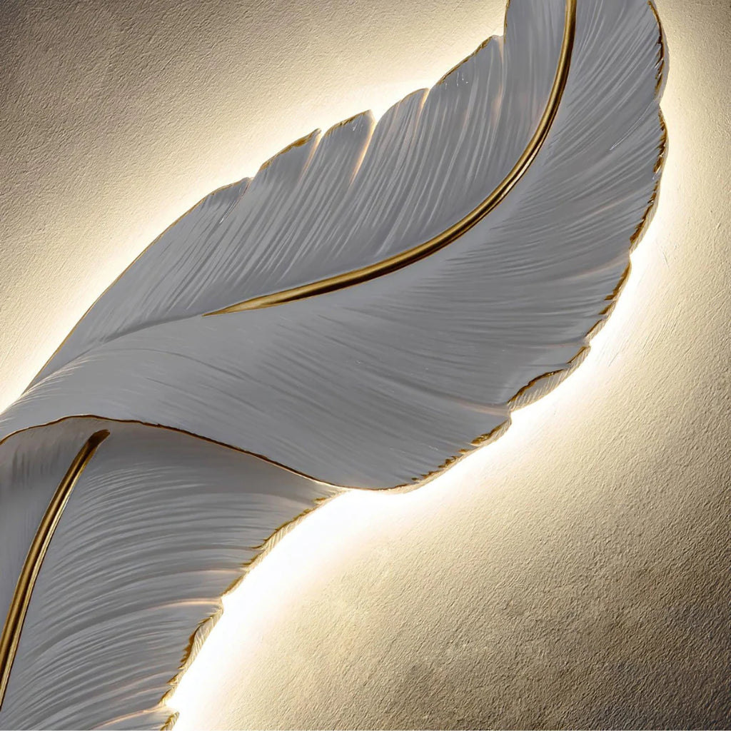 Feather Wall Lamp | Integrated LED, Gold & White Finishes for Modern Bedrooms and Living Spaces