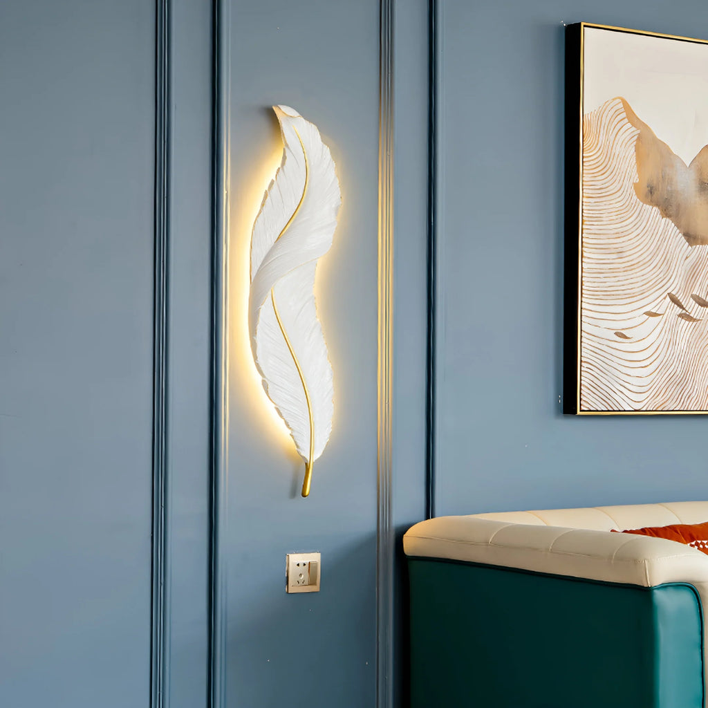 Feather Wall Lamp | Integrated LED, Gold & White Finishes for Modern Bedrooms and Living Spaces