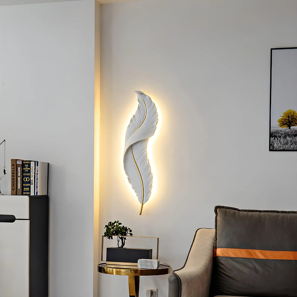Feather Wall Lamp | Integrated LED, Gold & White Finishes for Modern Bedrooms and Living Spaces