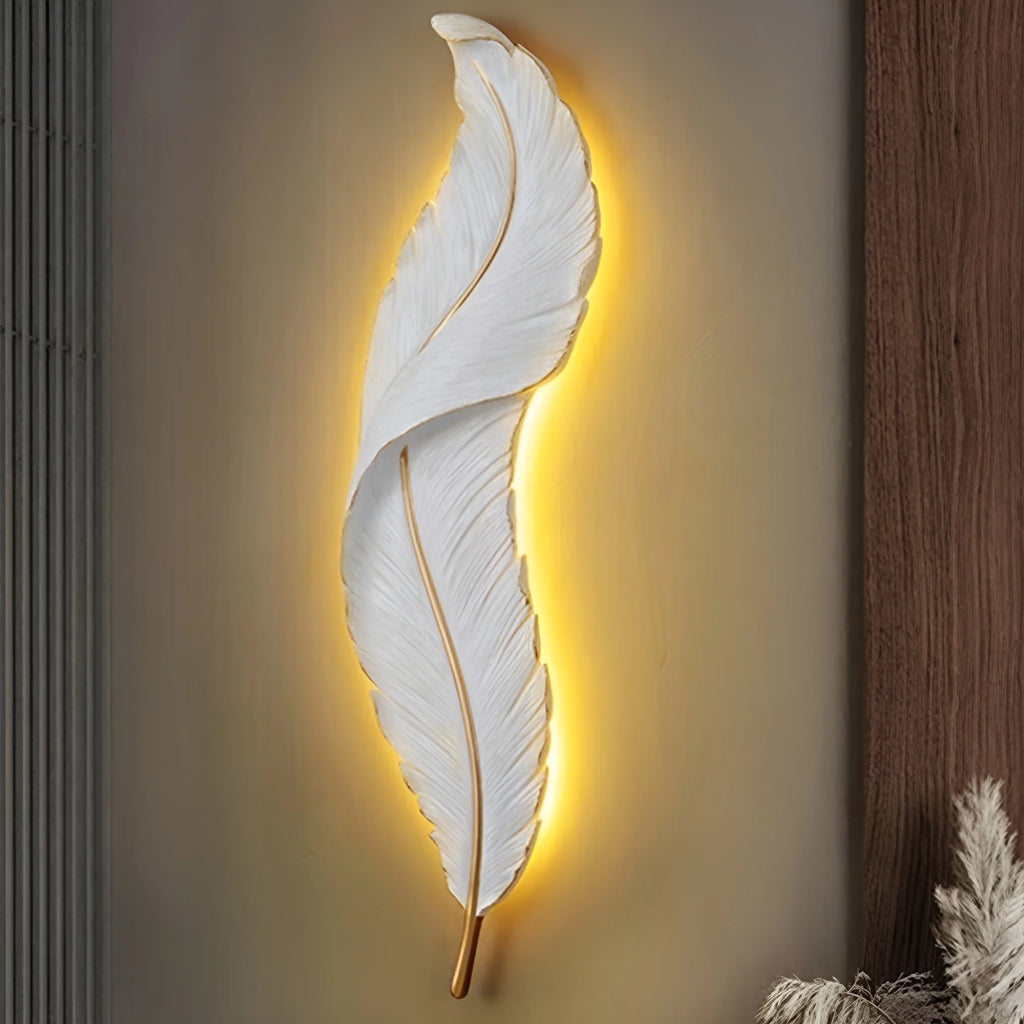 Feather Wall Lamp | Integrated LED, Gold & White Finishes for Modern Bedrooms and Living Spaces