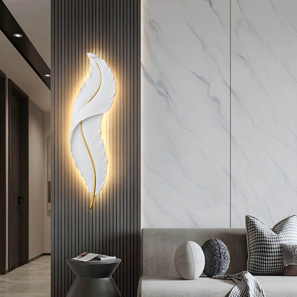 Feather Wall Lamp | Integrated LED, Gold & White Finishes for Modern Bedrooms and Living Spaces