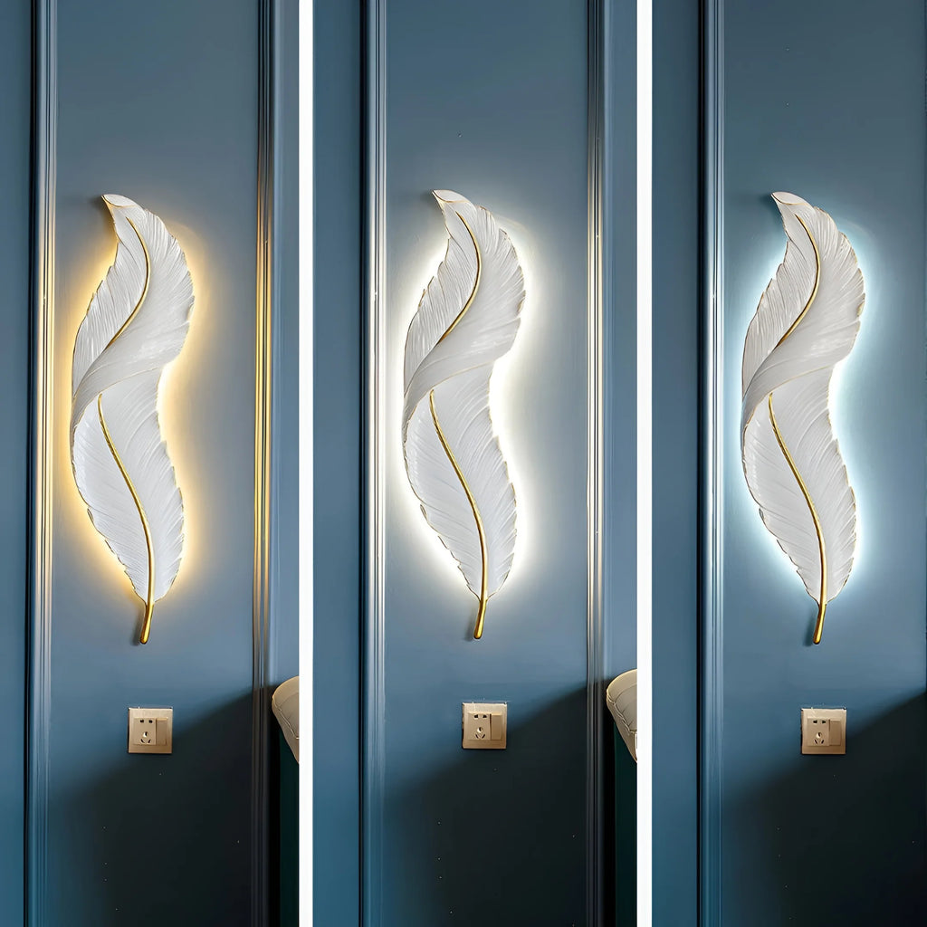Feather Wall Lamp | Integrated LED, Gold & White Finishes for Modern Bedrooms and Living Spaces