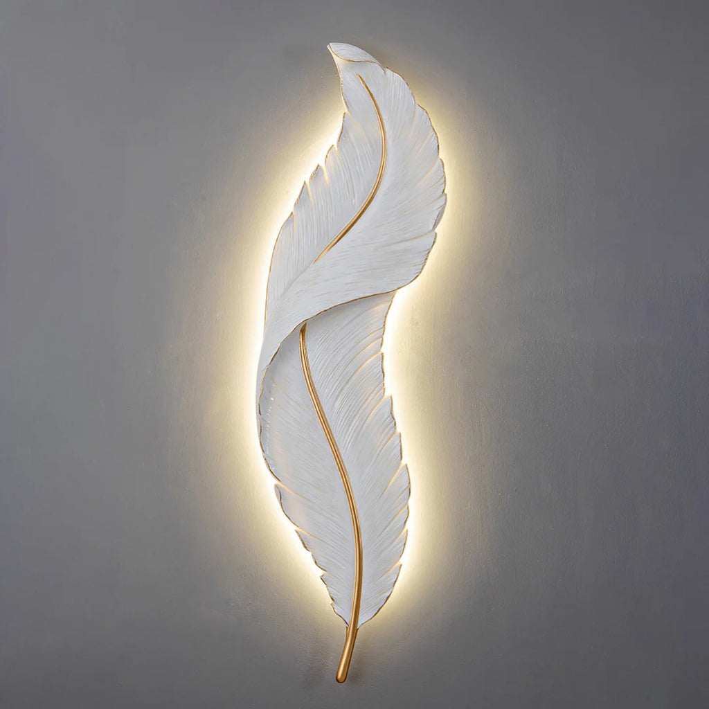 Feather Wall Lamp | Integrated LED, Gold & White Finishes for Modern Bedrooms and Living Spaces