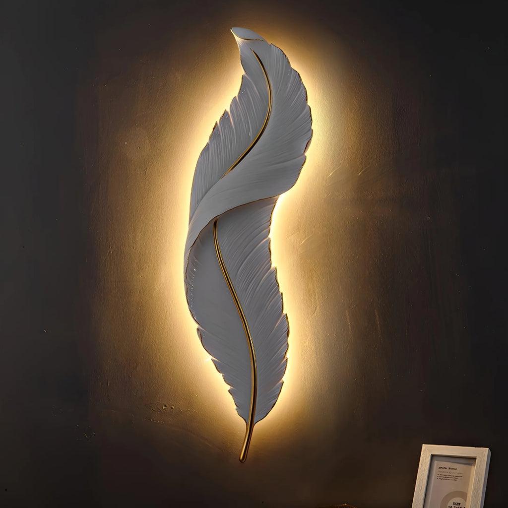 Feather Wall Lamp | Integrated LED, Gold & White Finishes for Modern Bedrooms and Living Spaces