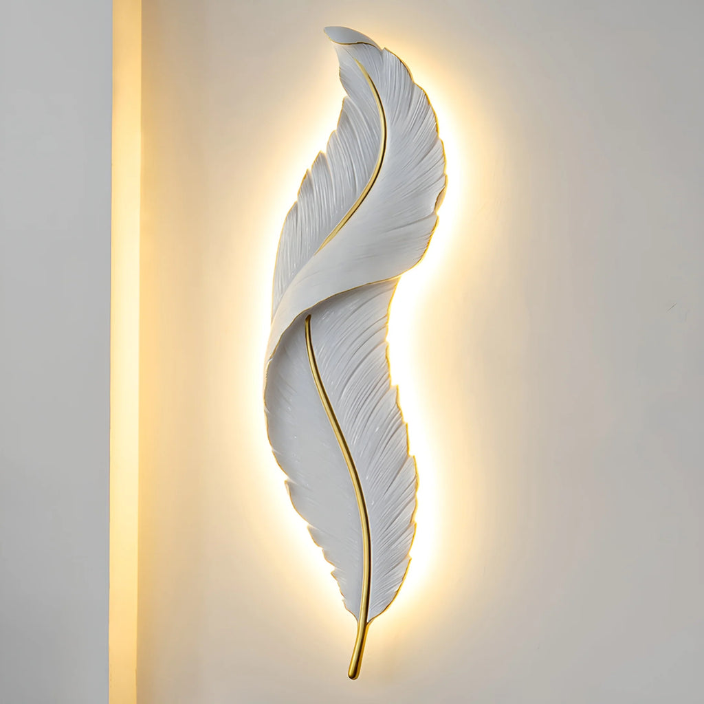 Feather Wall Lamp | Integrated LED, Gold & White Finishes for Modern Bedrooms and Living Spaces