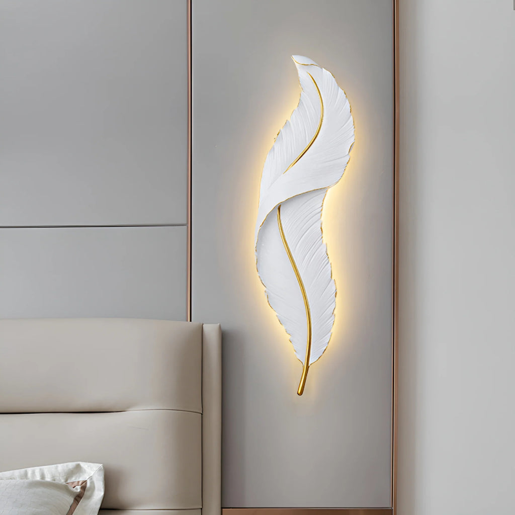 Feather Wall Lamp | Integrated LED, Gold & White Finishes for Modern Bedrooms and Living Spaces