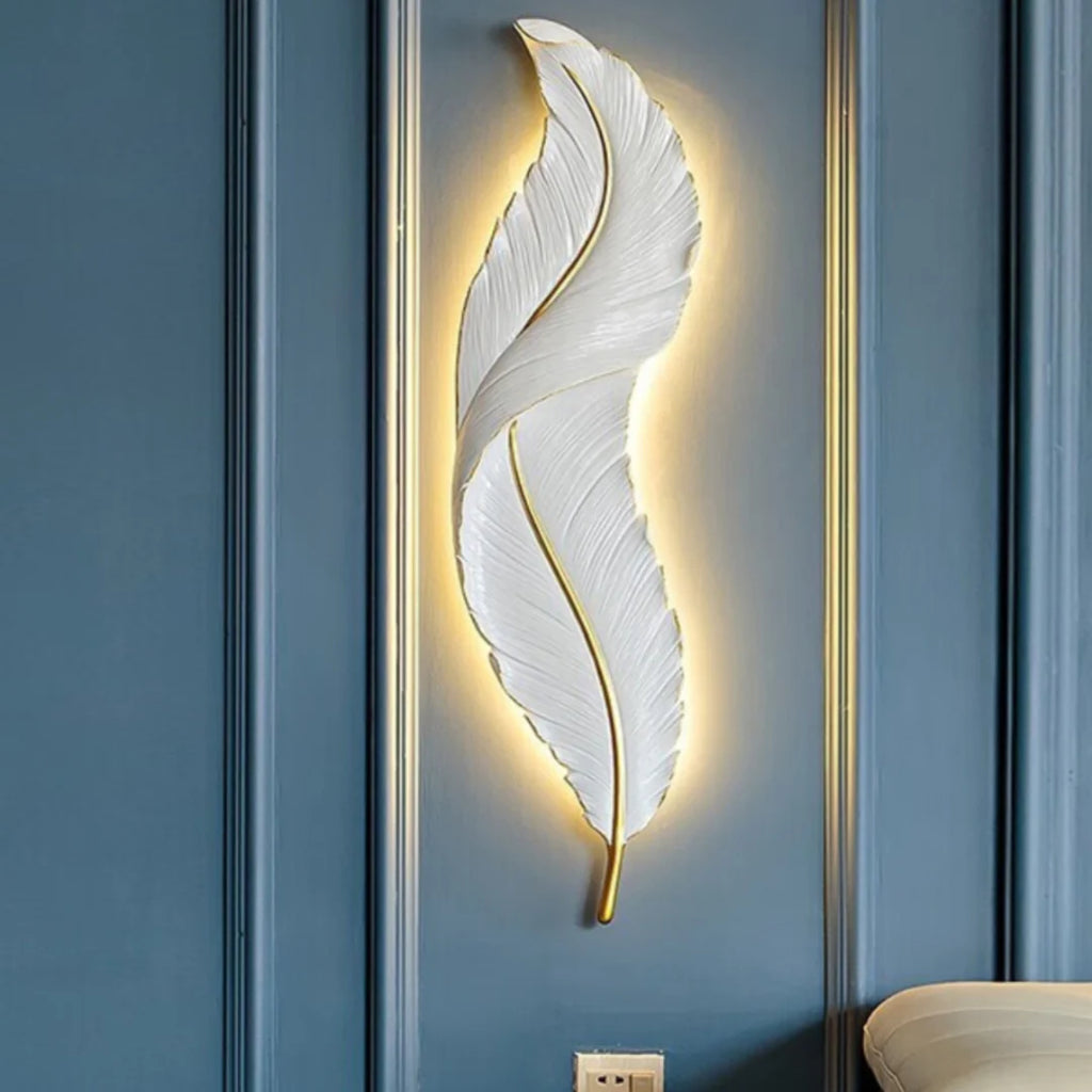 Feather Wall Lamp | Integrated LED, Gold & White Finishes for Modern Bedrooms and Living Spaces