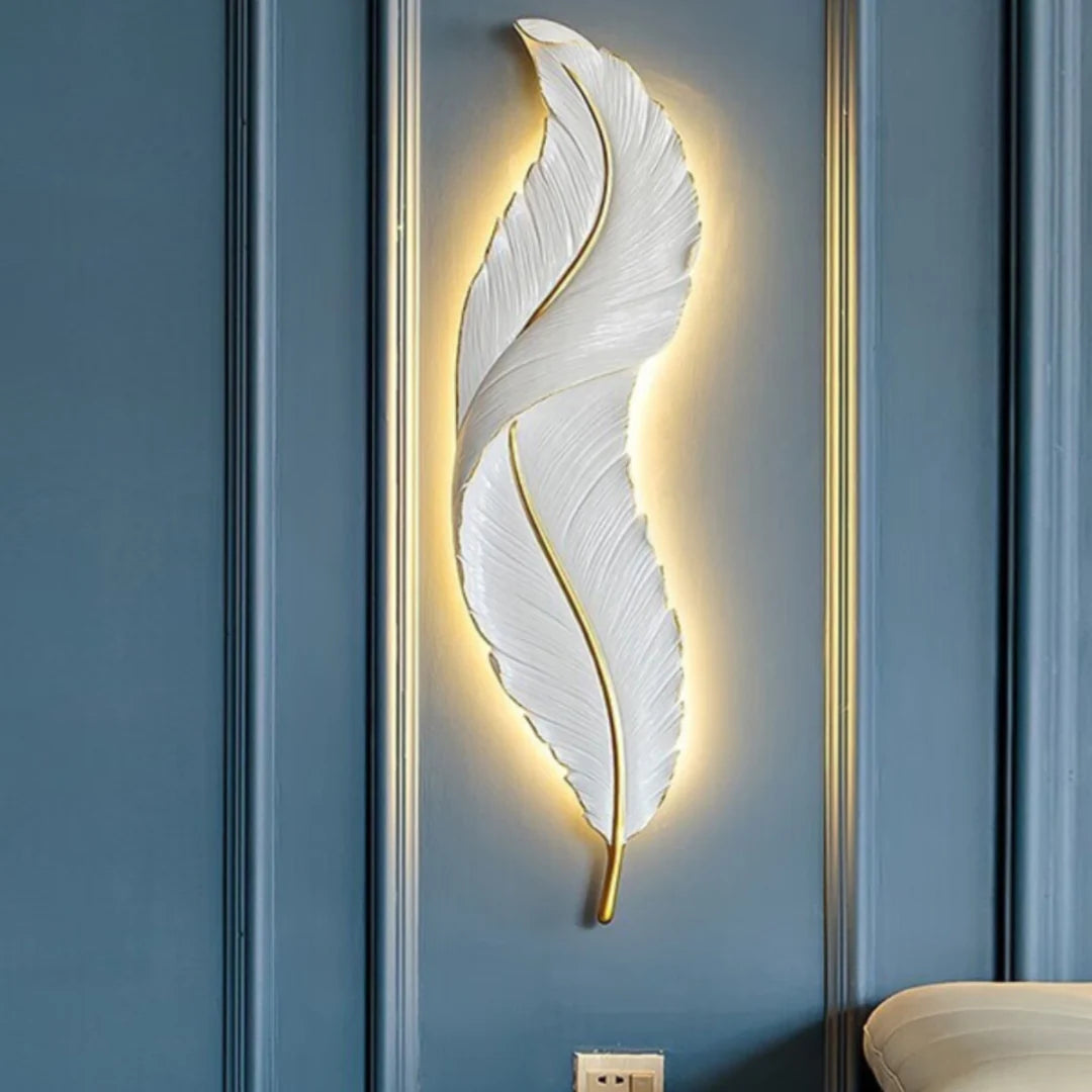 Feather Wall Lamp | Integrated LED, Gold & White Finishes for Modern Bedrooms and Living Spaces