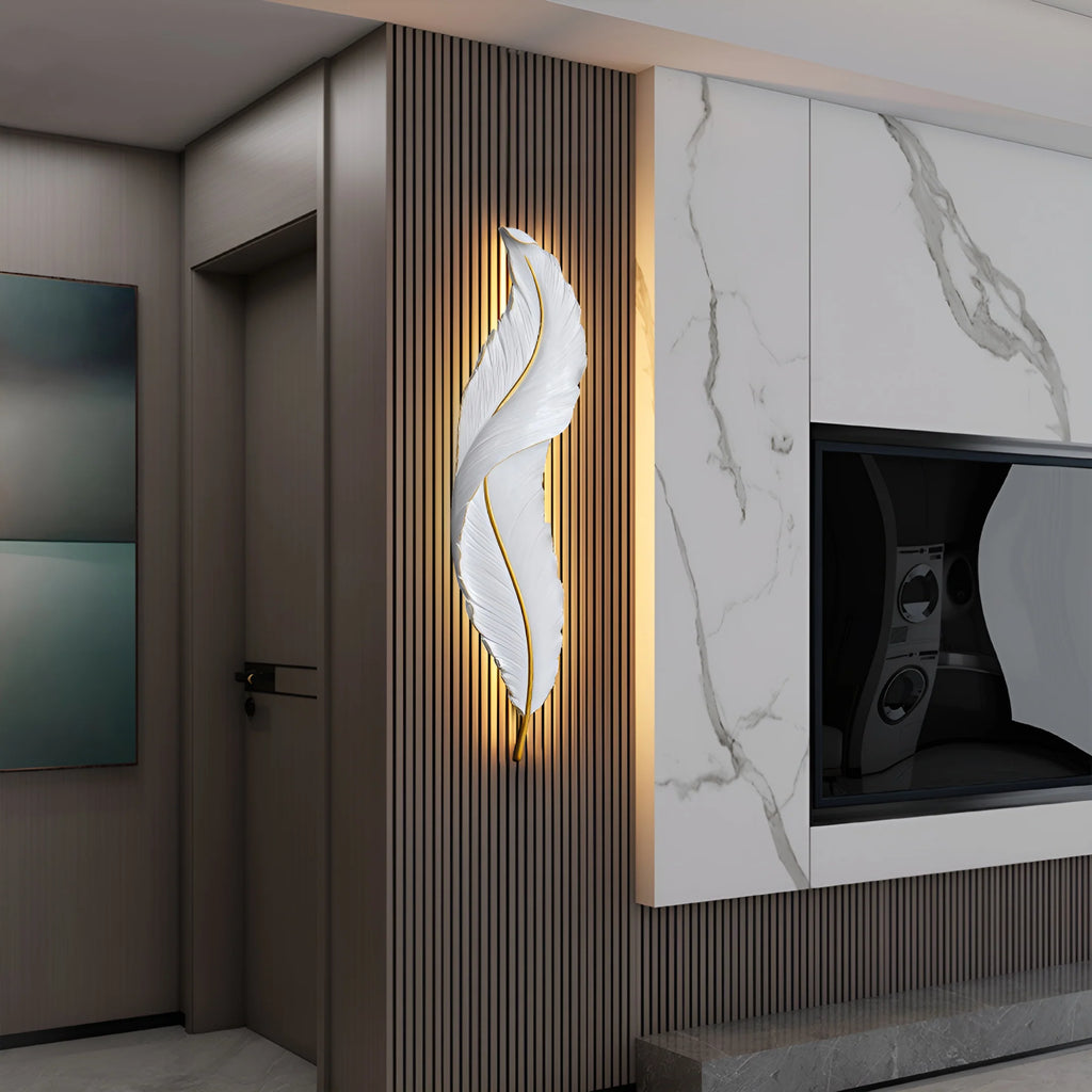 Feather Wall Lamp | Integrated LED, Gold & White Finishes for Modern Bedrooms and Living Spaces
