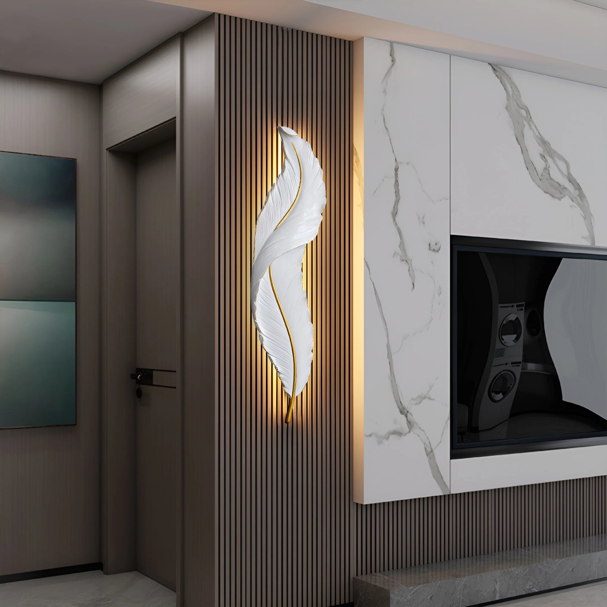 Feather Wall Lamp | Integrated LED, Gold & White Finishes for Modern Bedrooms and Living Spaces