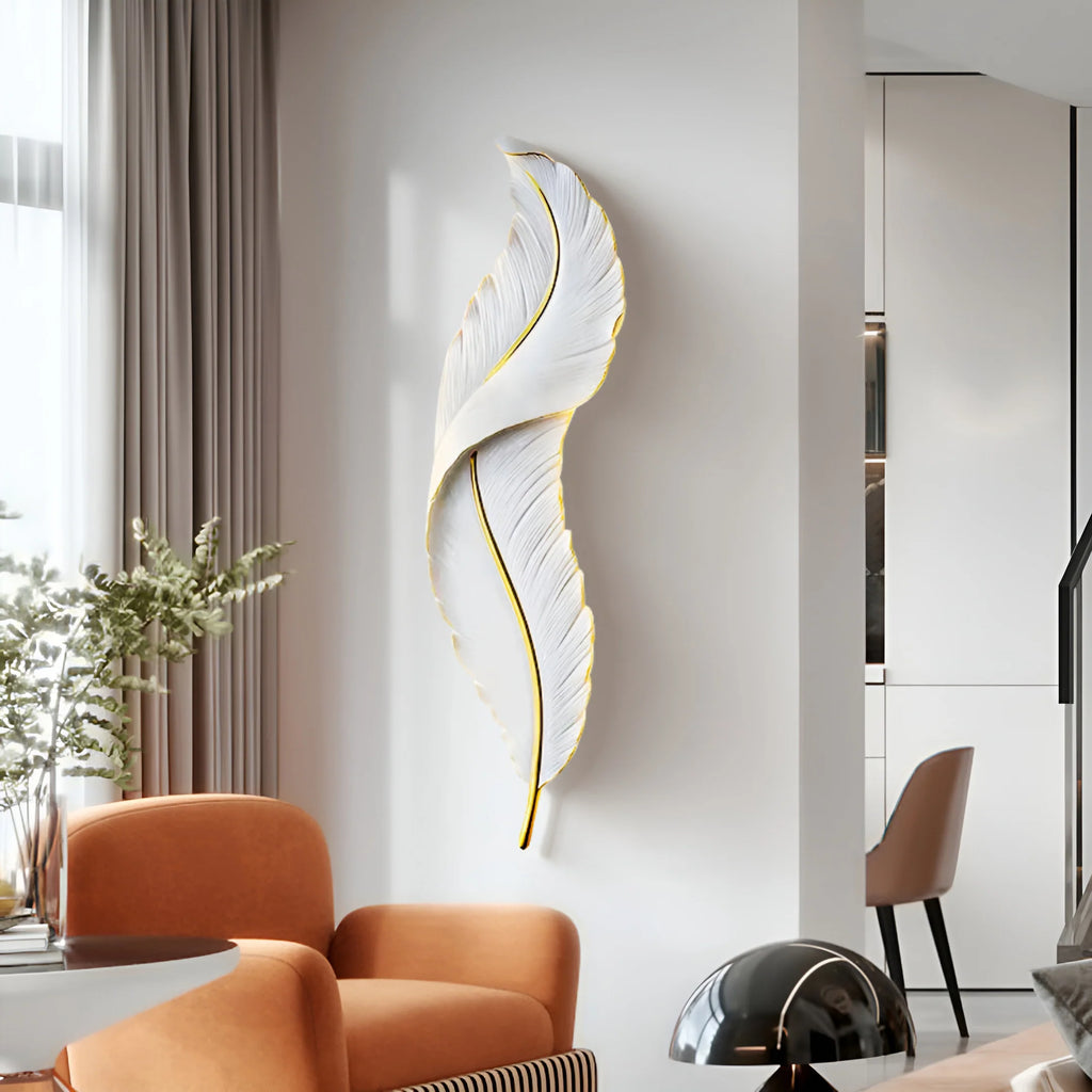 Feather Wall Lamp | Integrated LED, Gold & White Finishes for Modern Bedrooms and Living Spaces
