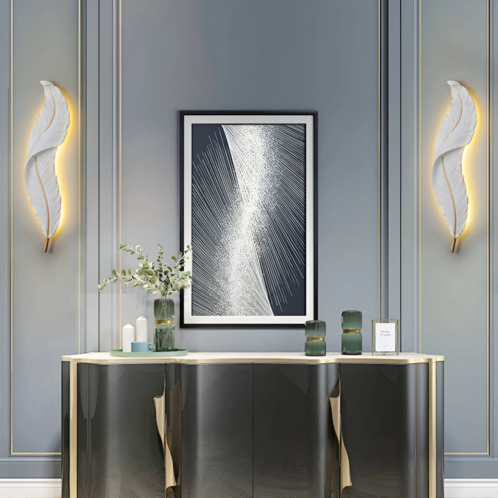 Feather Wall Lamp | Integrated LED, Gold & White Finishes for Modern Bedrooms and Living Spaces