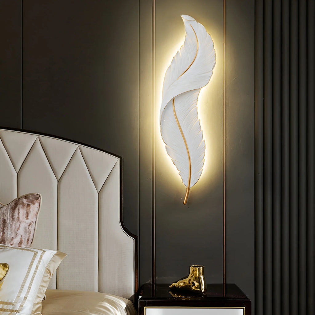 Feather Wall Lamp | Integrated LED, Gold & White Finishes for Modern Bedrooms and Living Spaces