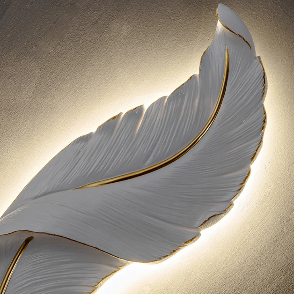 Feather Wall Lamp | Integrated LED, Gold & White Finishes for Modern Bedrooms and Living Spaces