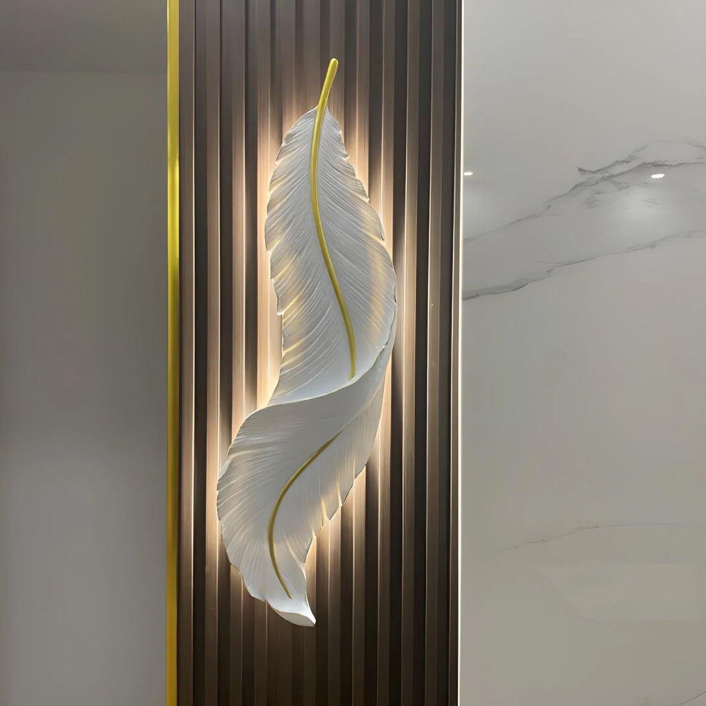 Feather Wall Lamp | Integrated LED, Gold & White Finishes for Modern Bedrooms and Living Spaces
