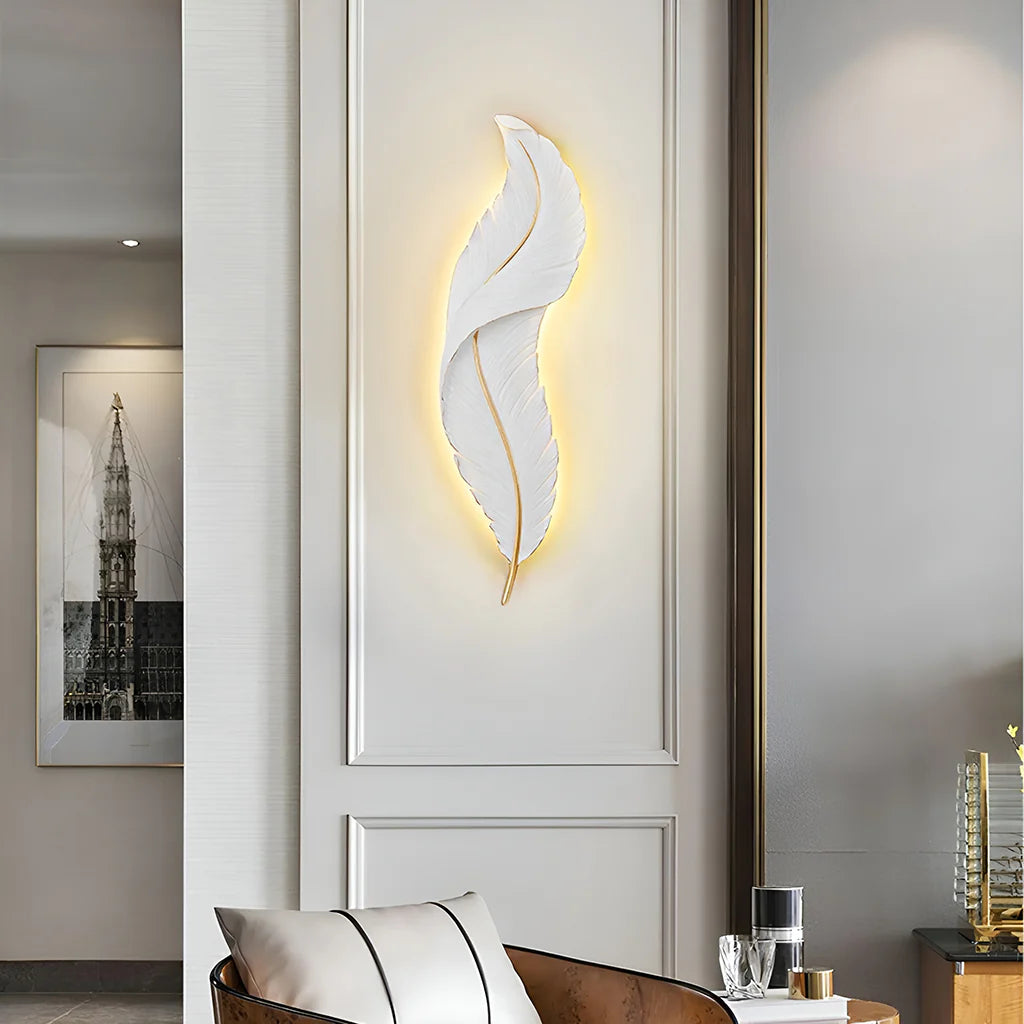 Feather Wall Lamp | Integrated LED, Gold & White Finishes for Modern Bedrooms and Living Spaces