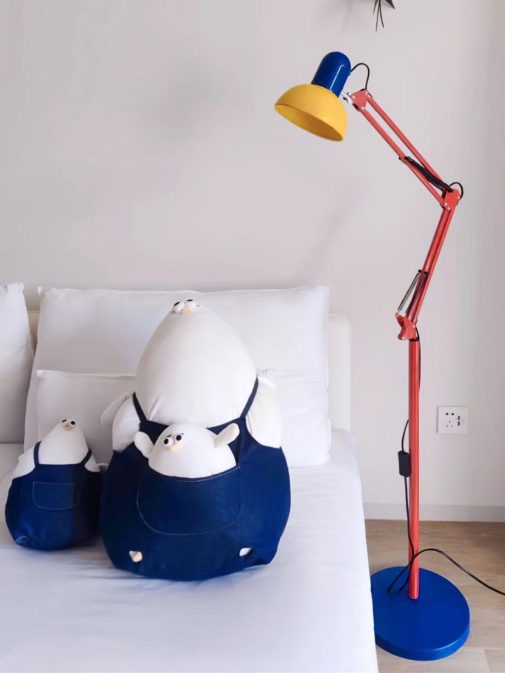 LED Floor Lamp | Adjustable Multi-Jointed Arm, Bright Blue Base & Yellow Shade for Home Office or Reading