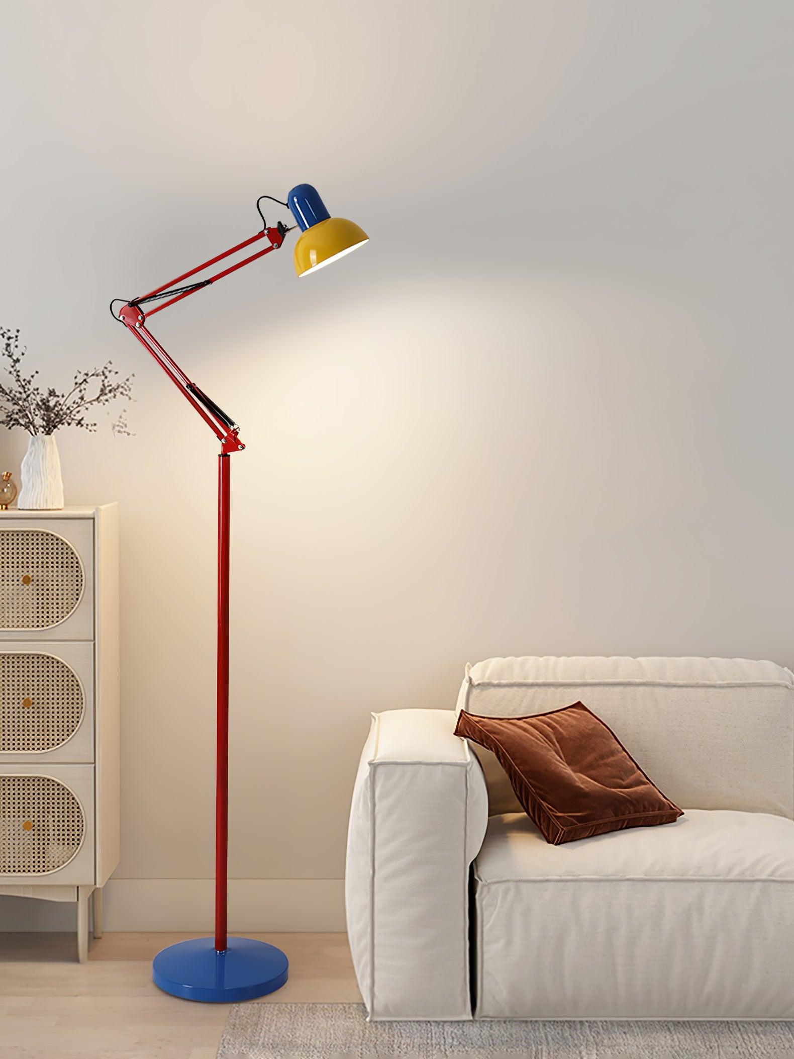 LED Floor Lamp | Adjustable Multi-Jointed Arm, Bright Blue Base & Yellow Shade for Home Office or Reading