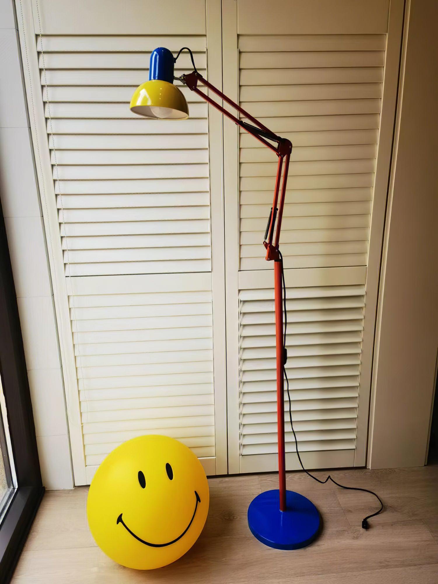 LED Floor Lamp | Adjustable Multi-Jointed Arm, Bright Blue Base & Yellow Shade for Home Office or Reading