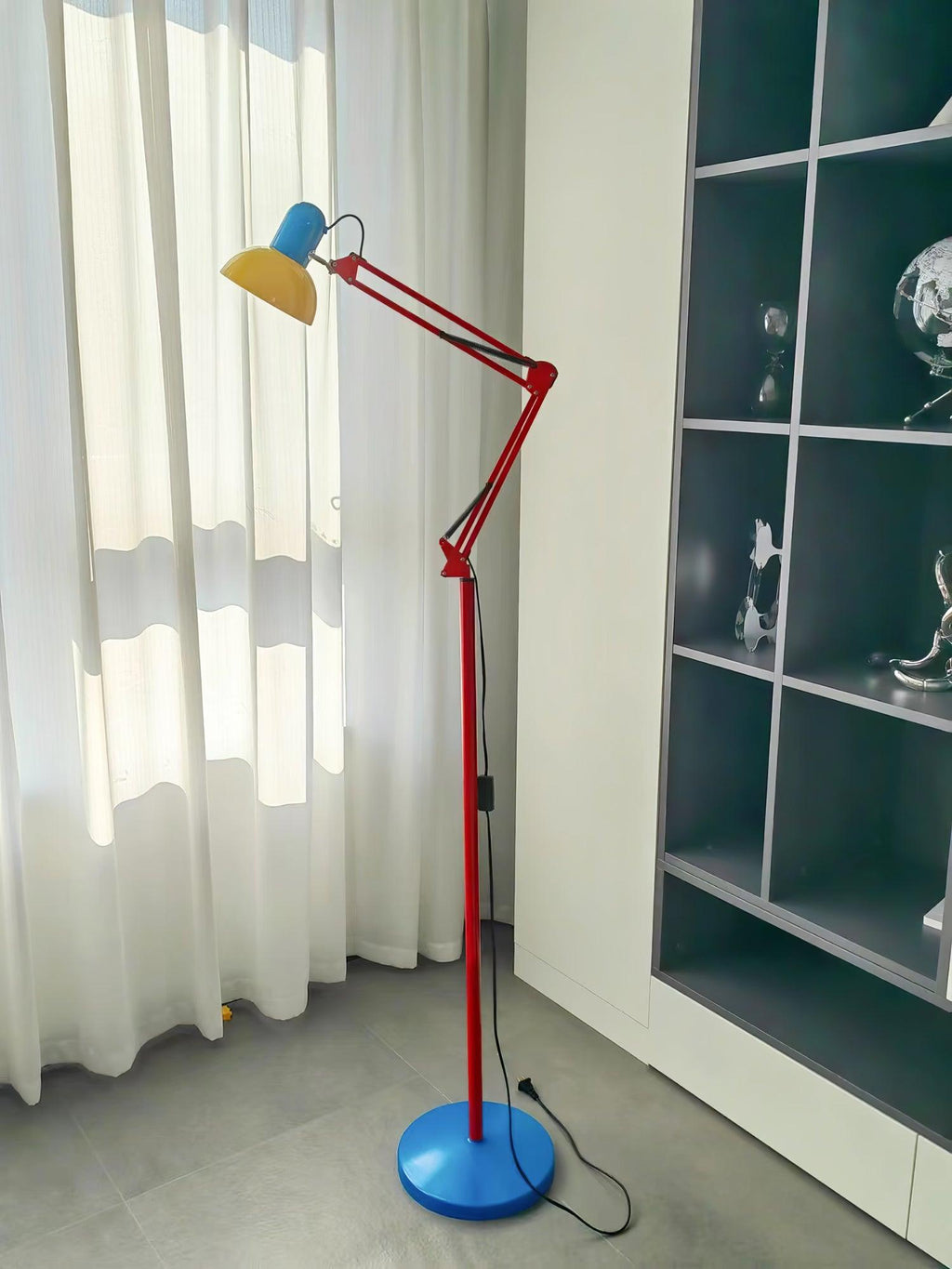 LED Floor Lamp | Adjustable Multi-Jointed Arm, Bright Blue Base & Yellow Shade for Home Office or Reading