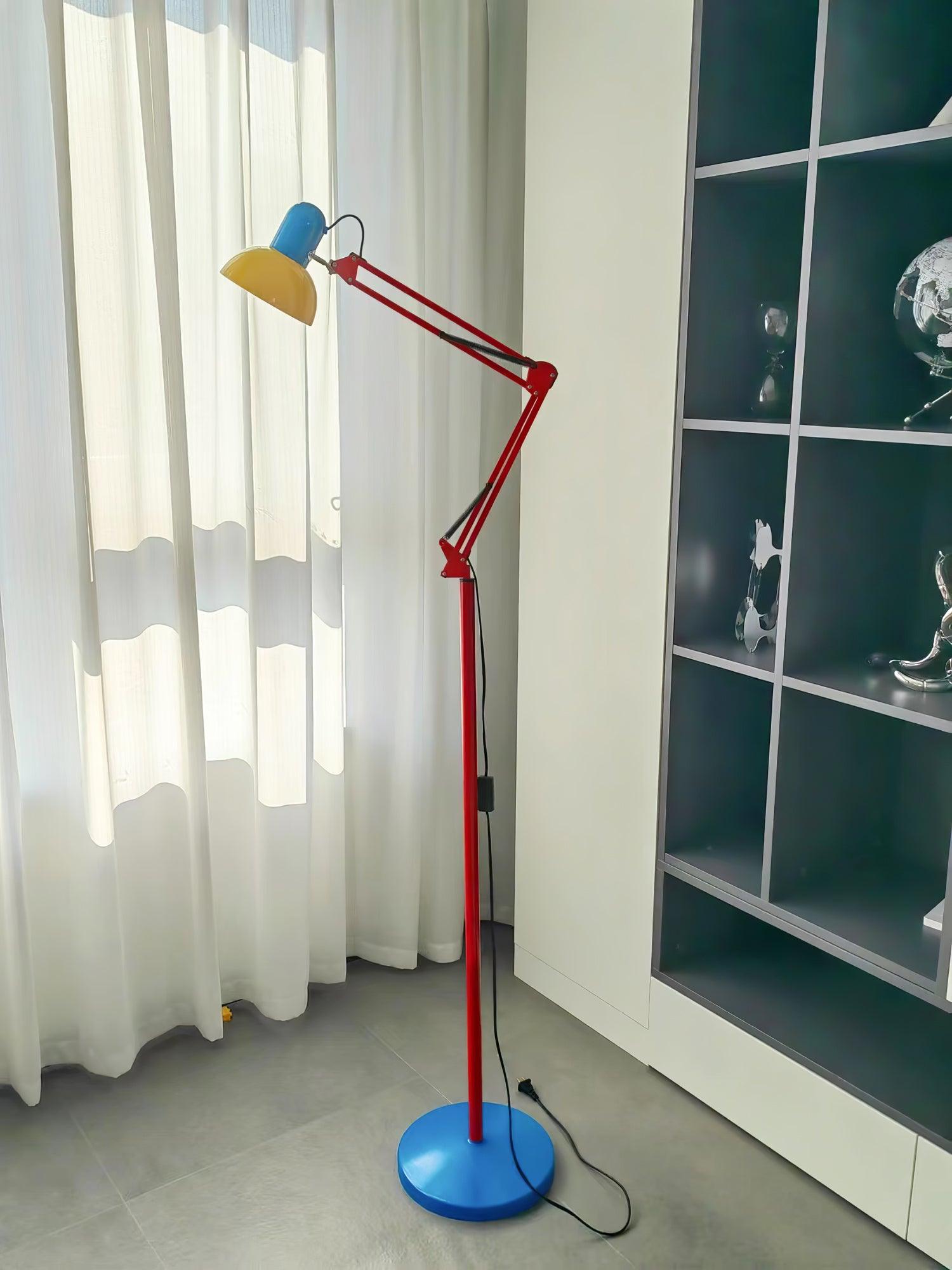LED Floor Lamp | Adjustable Multi-Jointed Arm, Bright Blue Base & Yellow Shade for Home Office or Reading