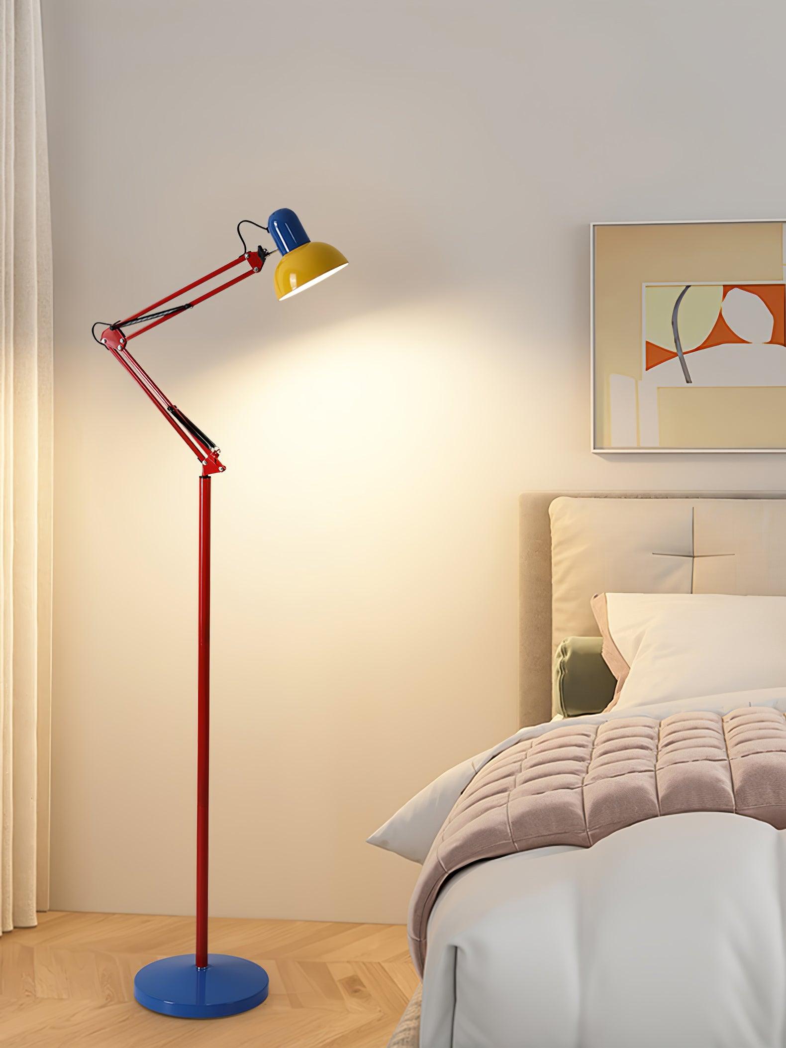 LED Floor Lamp | Adjustable Multi-Jointed Arm, Bright Blue Base & Yellow Shade for Home Office or Reading