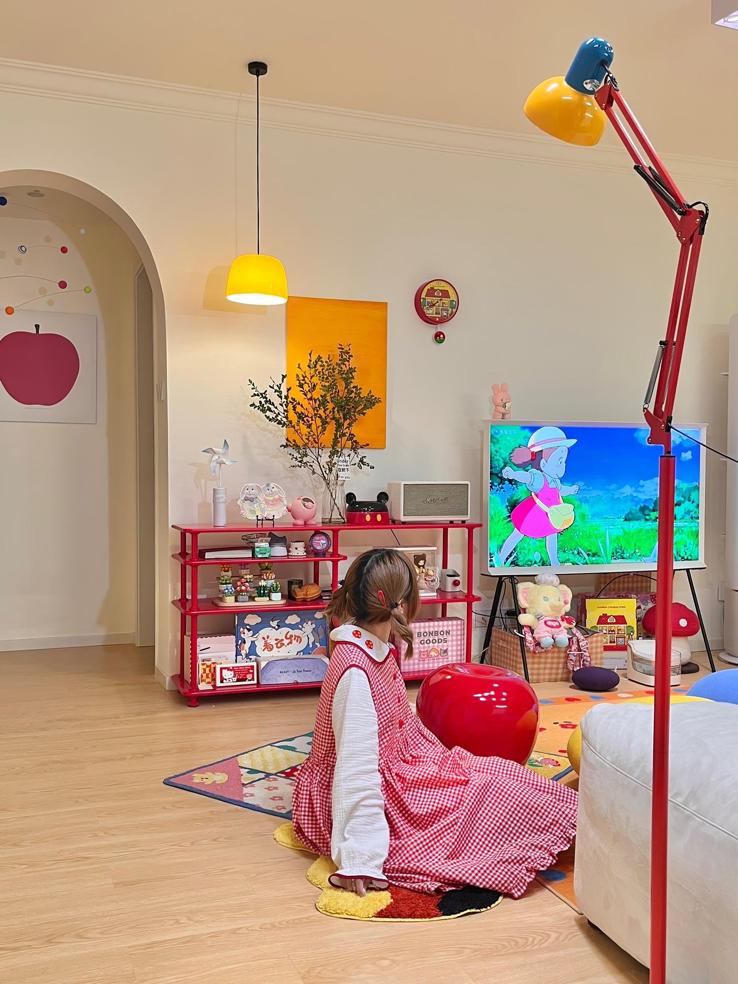 LED Floor Lamp | Adjustable Multi-Jointed Arm, Bright Blue Base & Yellow Shade for Home Office or Reading